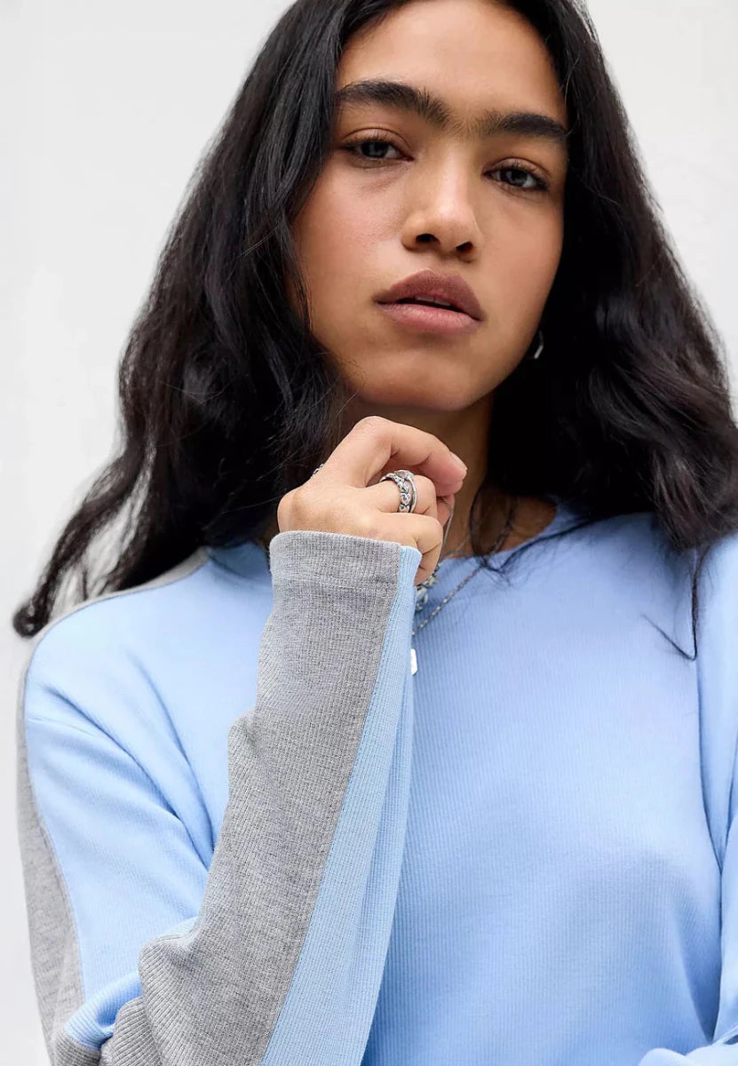 T-Shirt Manches Longues Romey Bleu et Gris Damson Madder - Ex - voto