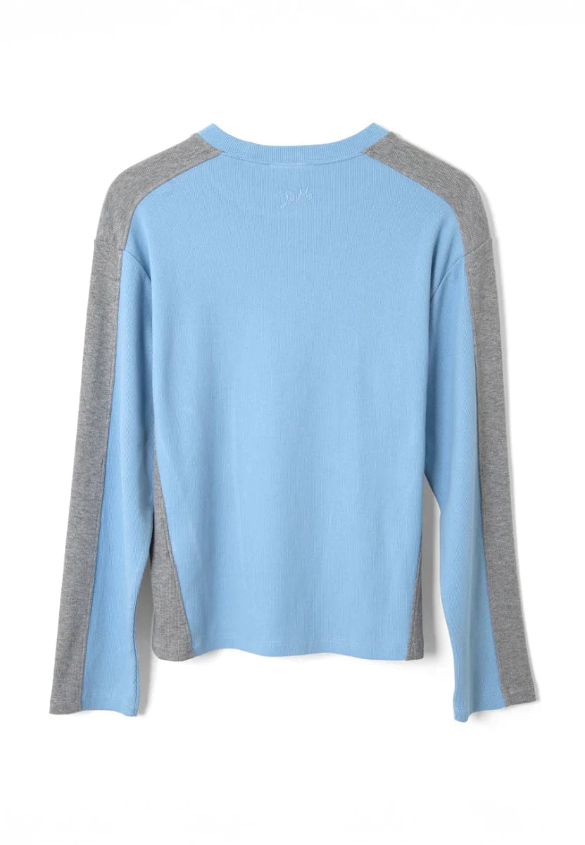 T-Shirt Manches Longues Romey Bleu et Gris Damson Madder - Ex - voto