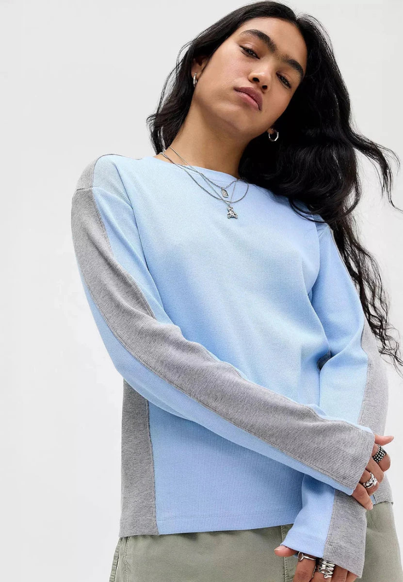 T-Shirt Manches Longues Romey Bleu et Gris Damson Madder - Ex - voto