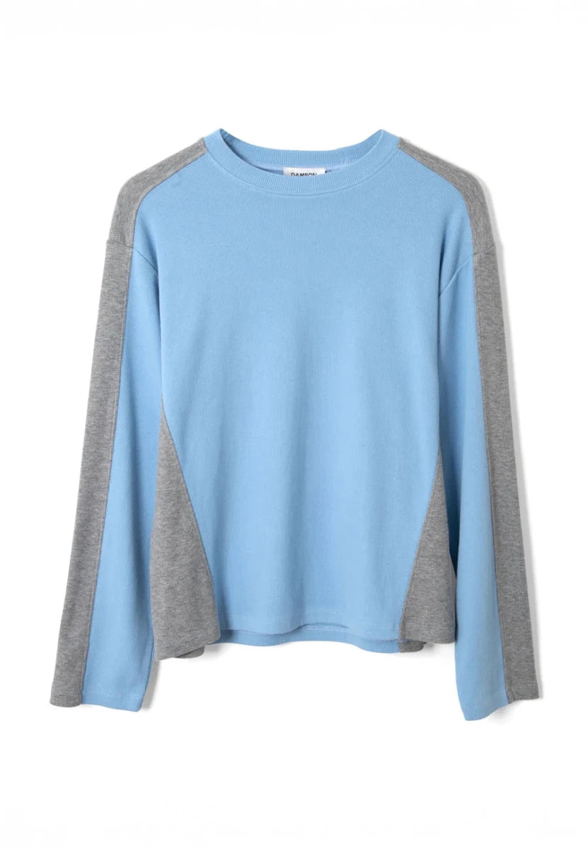 T-Shirt Manches Longues Romey Bleu et Gris Damson Madder - Ex - voto