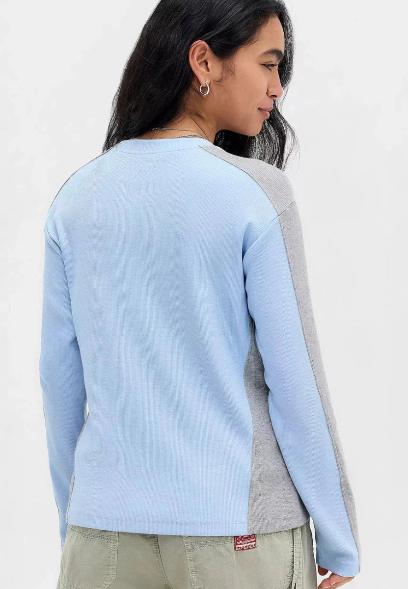 T-Shirt Manches Longues Romey Bleu et Gris Damson Madder - Ex - voto