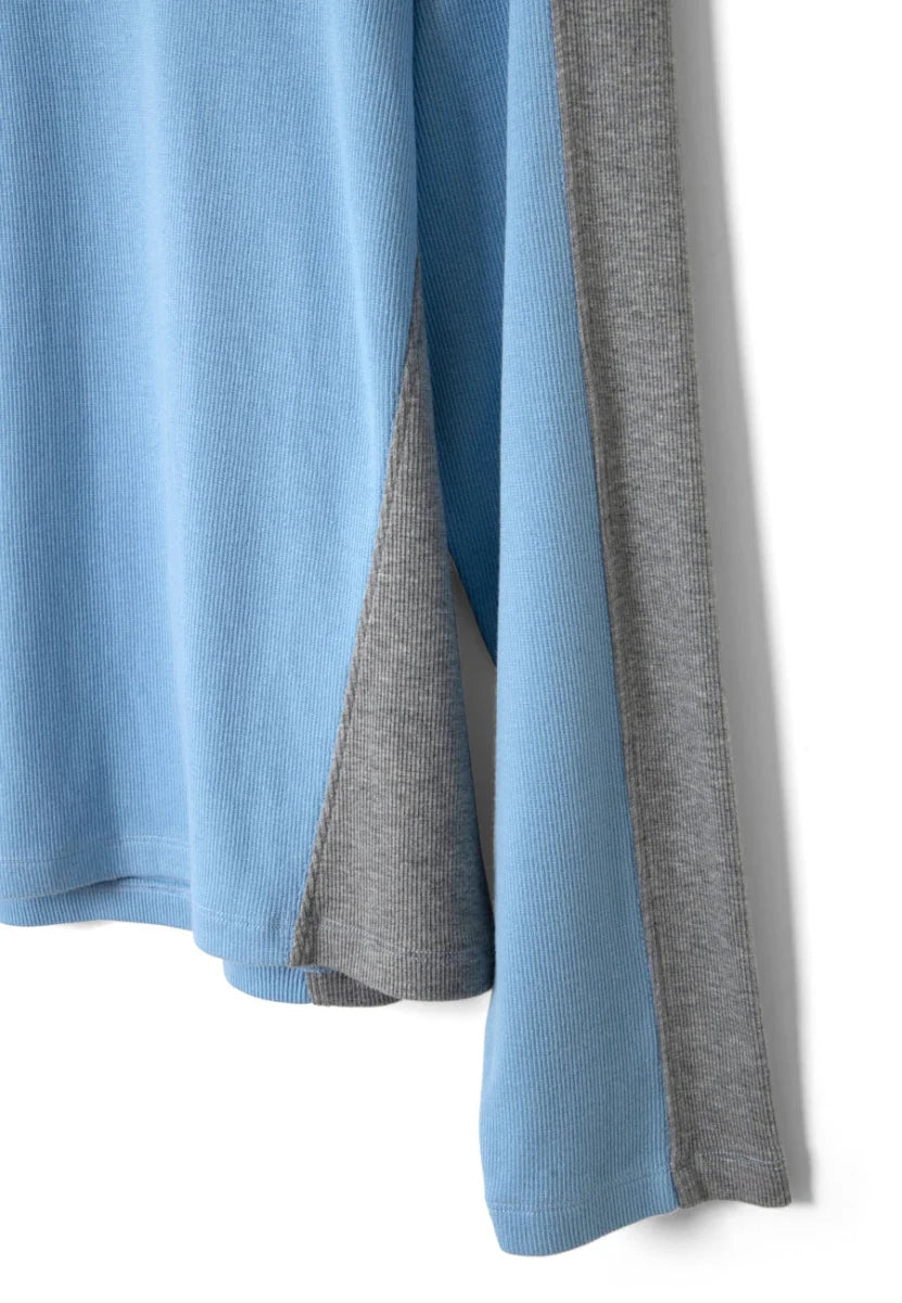 T-Shirt Manches Longues Romey Bleu et Gris Damson Madder - Ex - voto