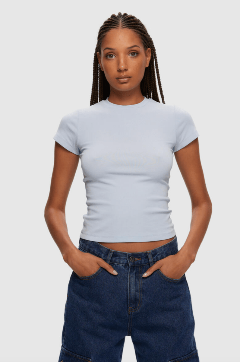 T-Shirt Micro Rib Bleu Clair Kuwalla - Ex - voto