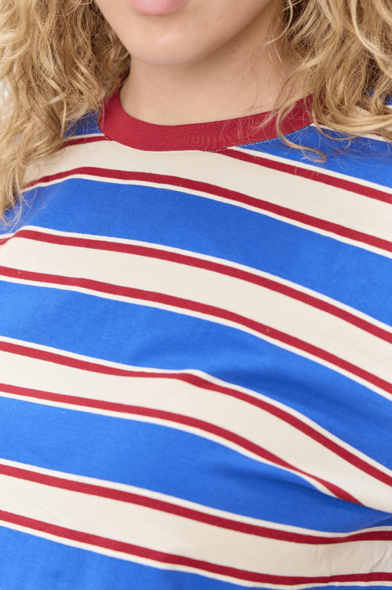 T-Shirt Rayé Col Contrastant Bleu et Rouge Polagram - Ex - voto