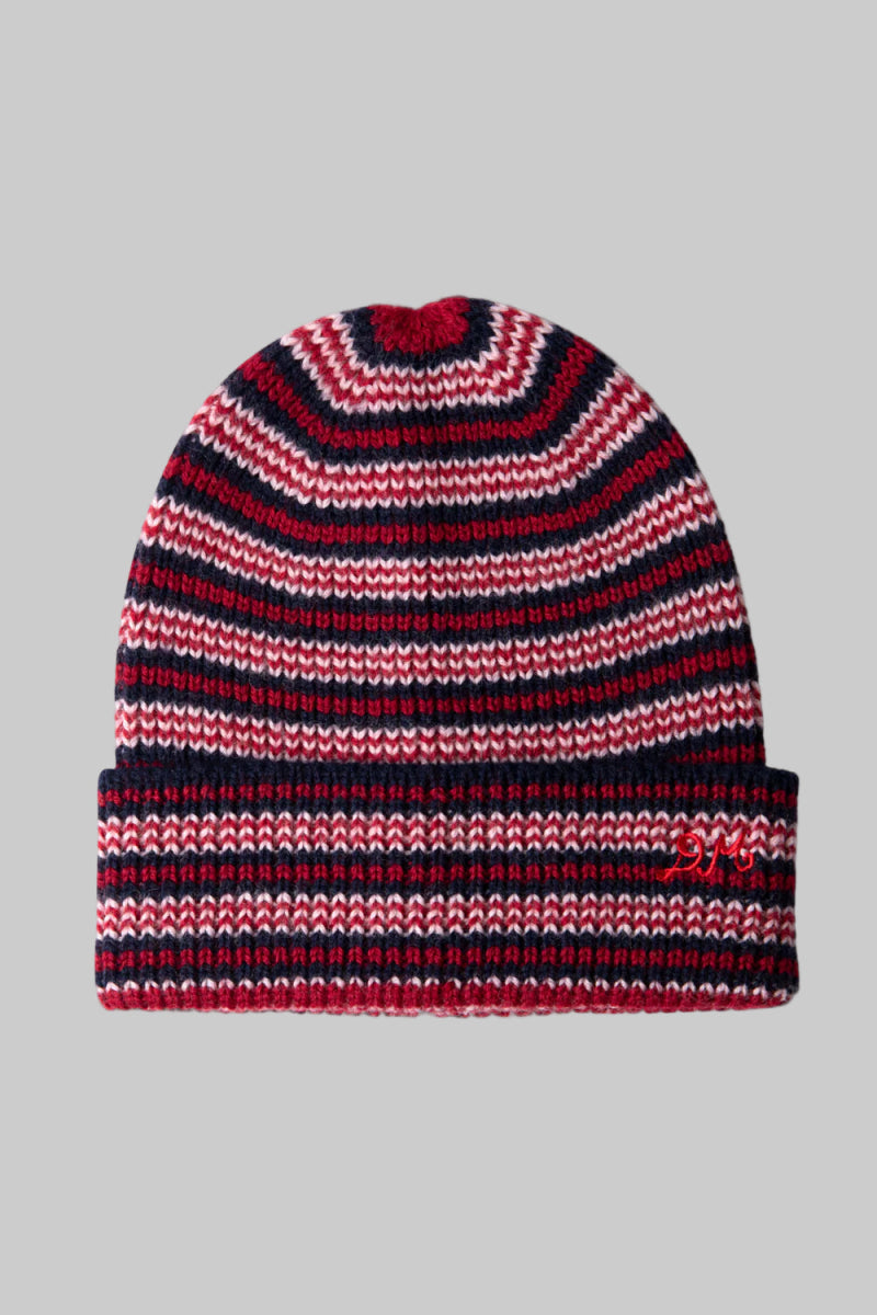 Tuque Fines Rayures Damson Madder Bourgogne et Marine - Ex - voto